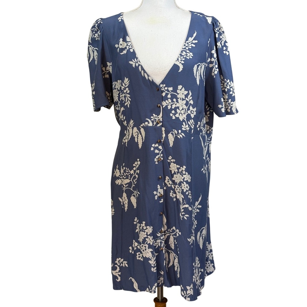 Sezane Blue Floral Button-Front Dress